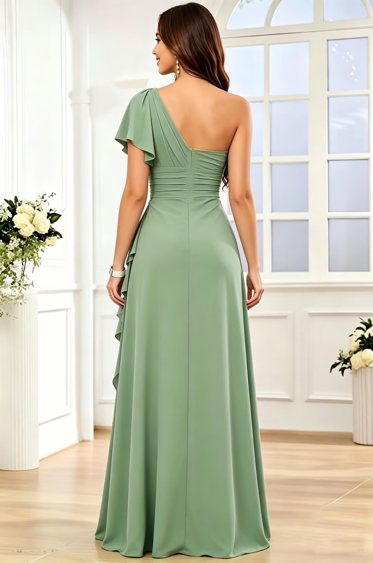 Damen Chiffon One Shoulder Brautjungfernkleider Elegant A-Linie Ballkleider Lang Formelles Abendkleider Mit Schlitz