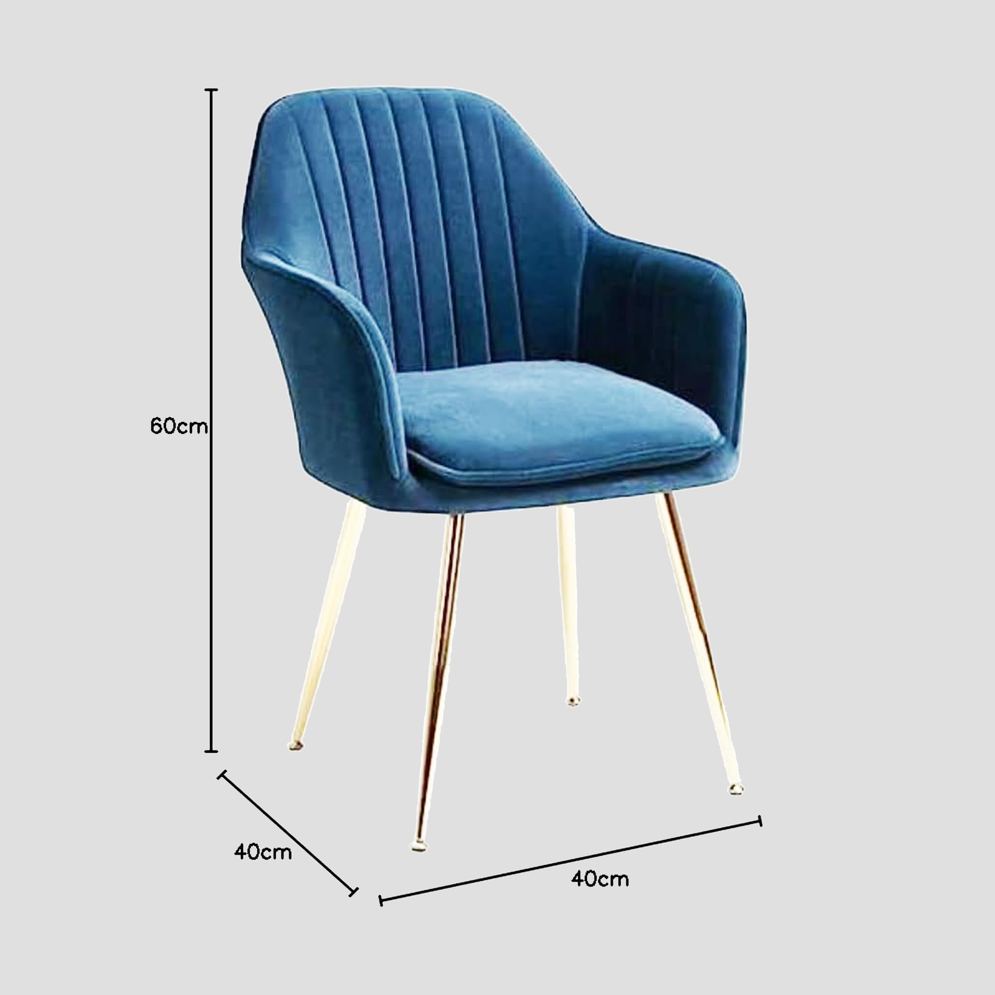 Chair Maker Velvet Dining Chair, Accent Arm Chairs, Golden Metal Legs, Chairs for Bedroom, Living Room, Restro, Hotels, Cafe, Cushioned Soft Seat with Arm Rest (Blue) 2