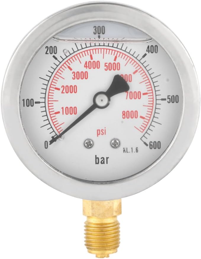 0-600Bar Analog Gas Pressure Gauge 0-8500Psi 63mm for Water Air Oil Dial Instrument Base Entry G 1/4" (0-600 bar/0-8500psi G1/4)
