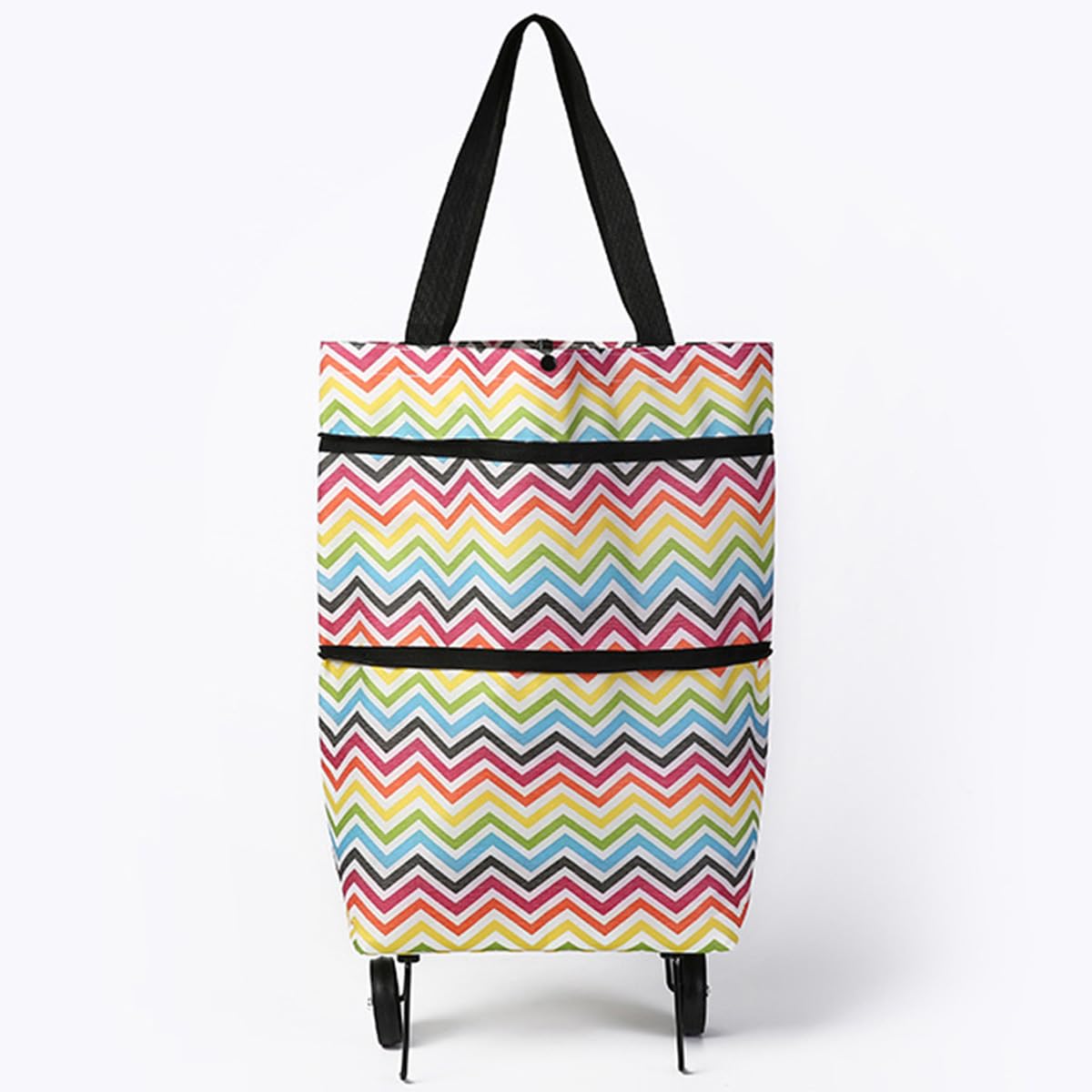 Poicbor Shopping Bag on Wheels, 2 in 1 Collapsible Trolley Bag on Wheels, Reusable Multi-Function Shopping Travel Tote Bag, High Capacity Telescopic Storage Bag (Pink)