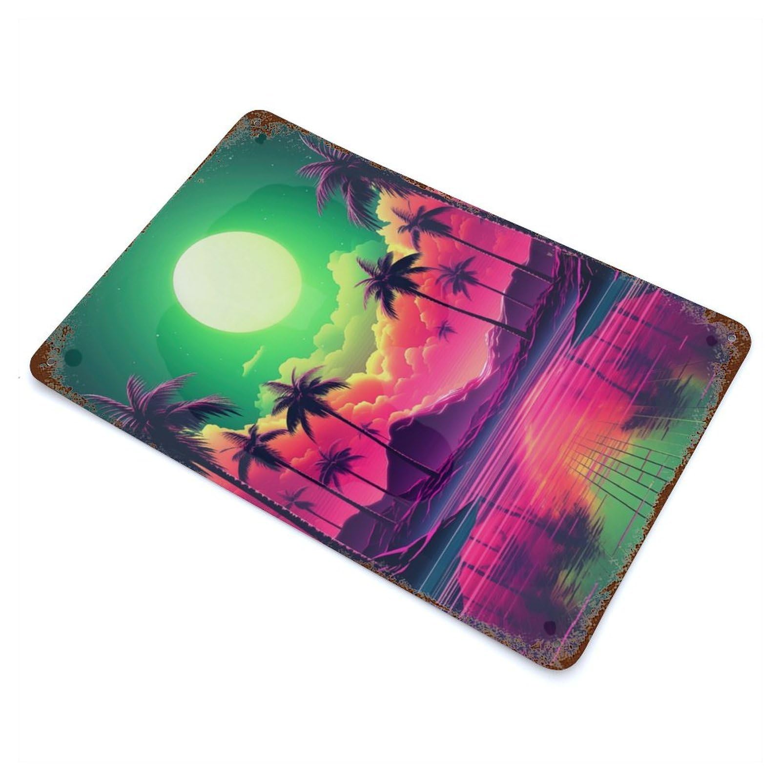 Distressed Metal Wall Sign Abstract Retrowave Horizon 11.8"x7.9", Vintage Wall Decor for Garage, Bar And Workshop Decor
