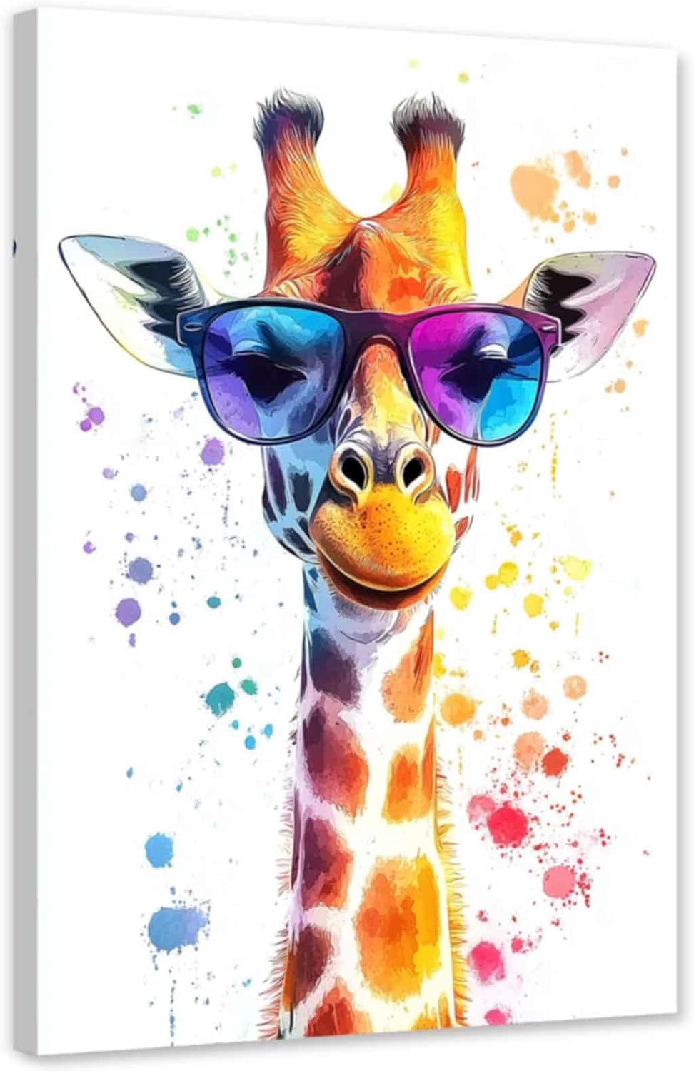 ARTZGX Colorful Giraffes Canvas Animals with Glasses Wall Art Cute Animal Pictures Funny Giraffes Painting for Kids Decor Frame(Red 16.00" x 24.00")