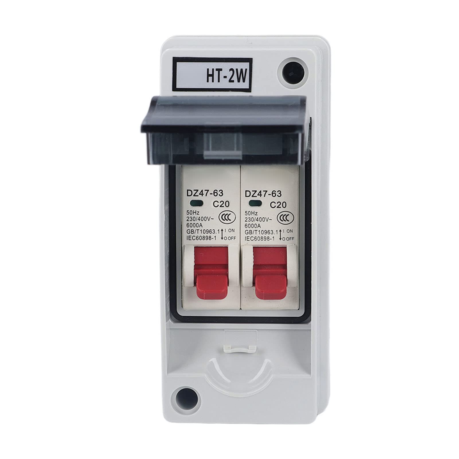 Interruttore automatico miniaturizzato AC 230V/400V con scatola di distribuzione impermeabile, 2 interruttori automatici 6/16/20A e 20a con scatola impermeabile per esterni, MCB su guida Din(20A+20A)
