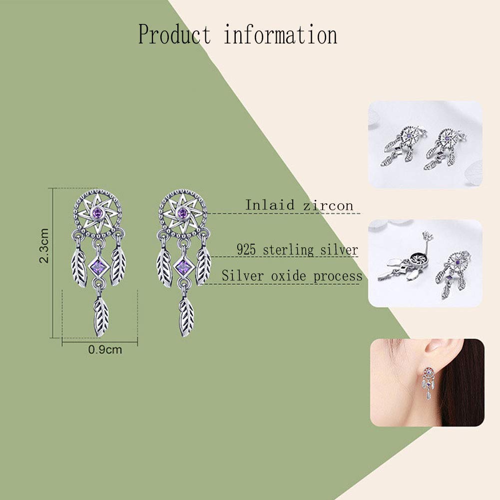 YCTTKDD Ohrstecker S925 Sterling Silber Lebensbaum Traumfänger Tropfenohrringe Temperament Dame Retro Schmuck Geschenke