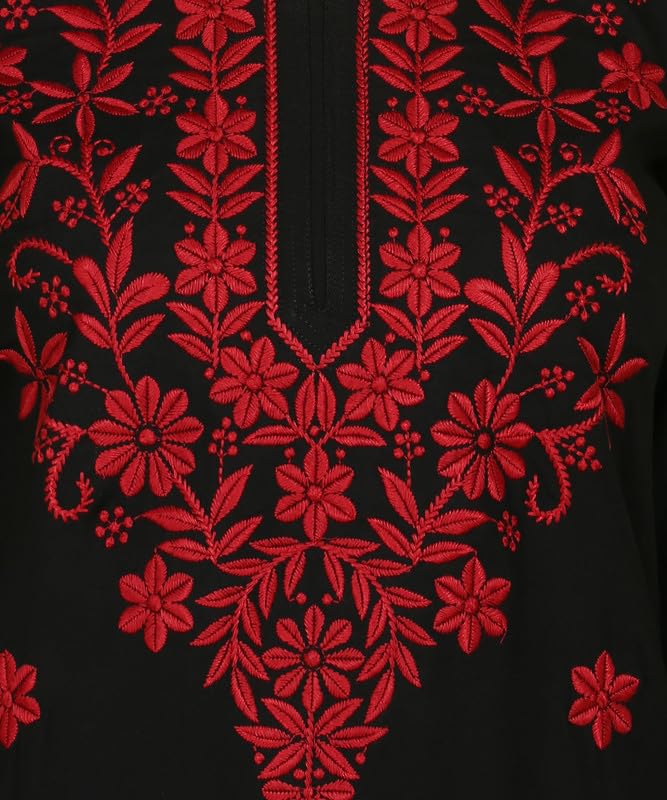 Image of Women Pink Ethnic motifs Embroidered Lucknowi Chikankari Long Kurti