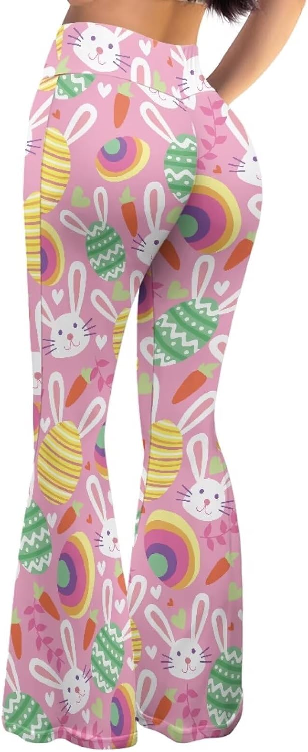 Women's 70S Yoga Pants Flare Ladies Hippie Flower Flared Leggings Athletic Leggings High Waisted Workout Pants