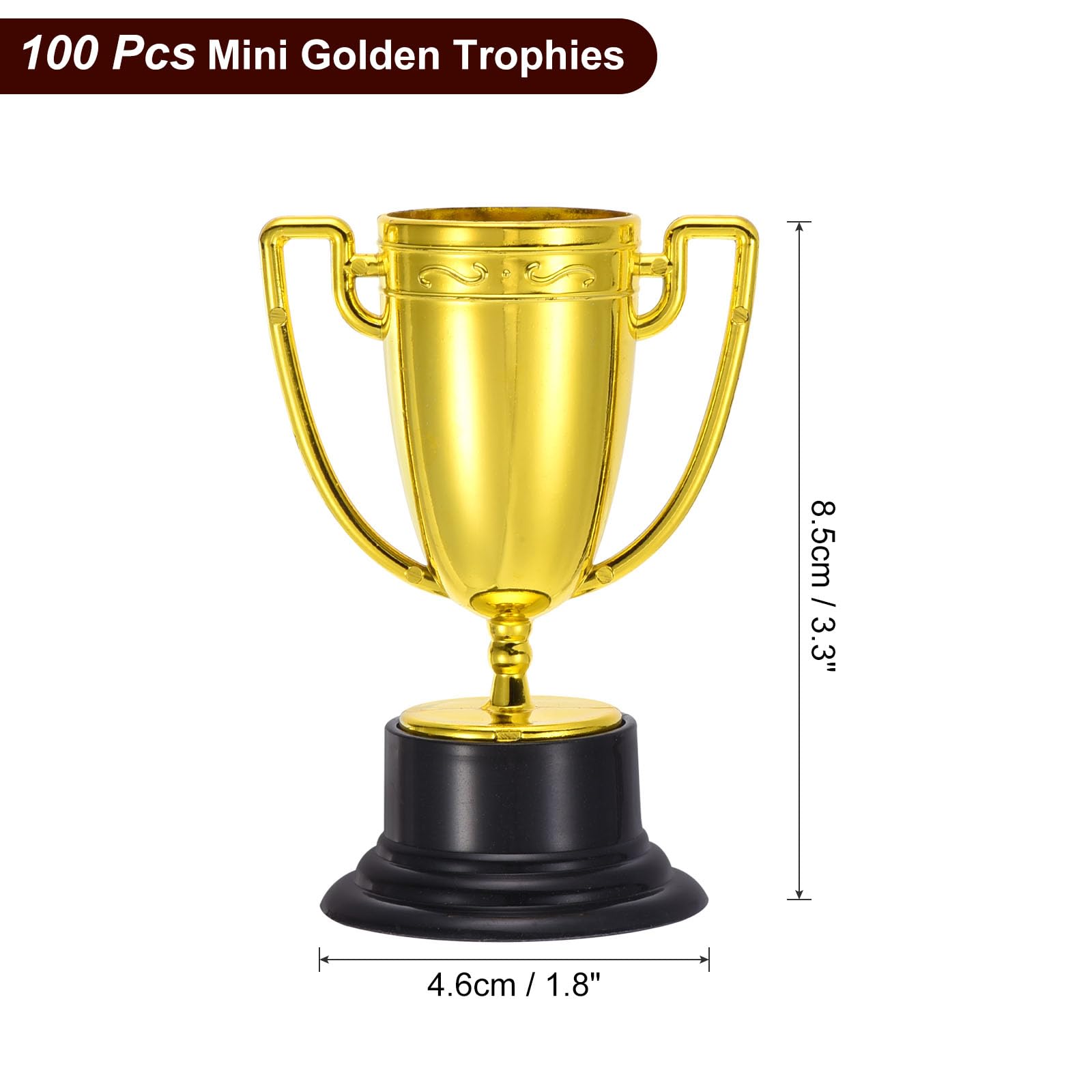 PATIKIL Paquete de 100 Mini Trofeos de Plástico Dorados de 3.3 Pulgadas Copa de Trofeo Pequeña Premio Al Primer Lugar Trofeos para Deportes Torneos de Fútbol Competencia Fiesta