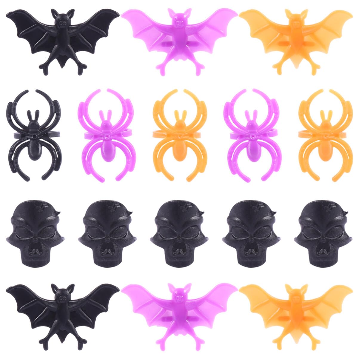 TOYANDONA 60Pcs Halloween Plastic Rings, Skull Spider Rings Bat Finger Jewelry Halloween Rings Prank Prop Party Favors