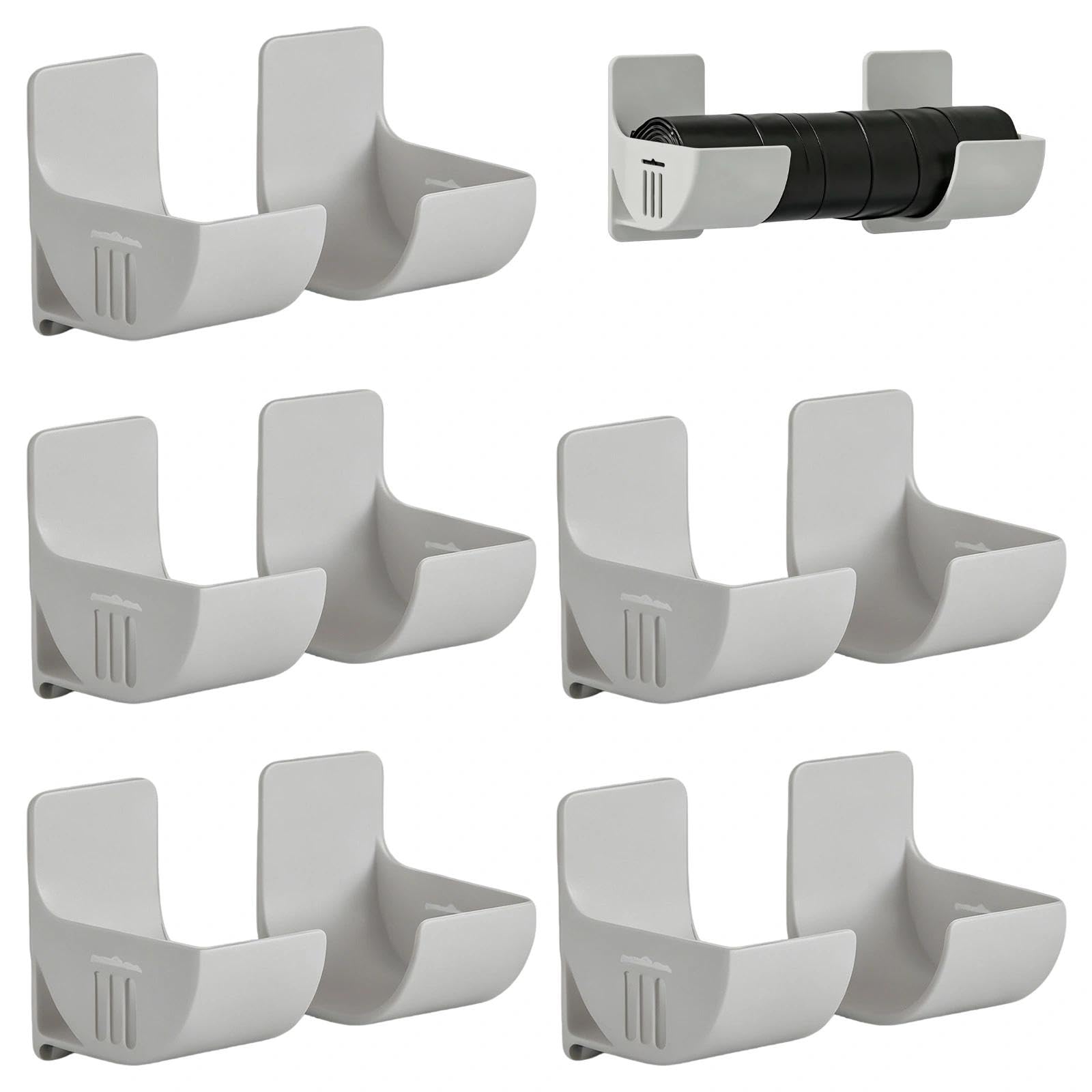 MFSKJELF 5 Pairs Bin Bag Holder, Cling Film Holder, Self Adhesive Wall Mounted Trash Bag Dispenser, No Punching Garbage Bag Dispenser A Storage Rack for Bin Liners, Aluminium Foil and Cling Film