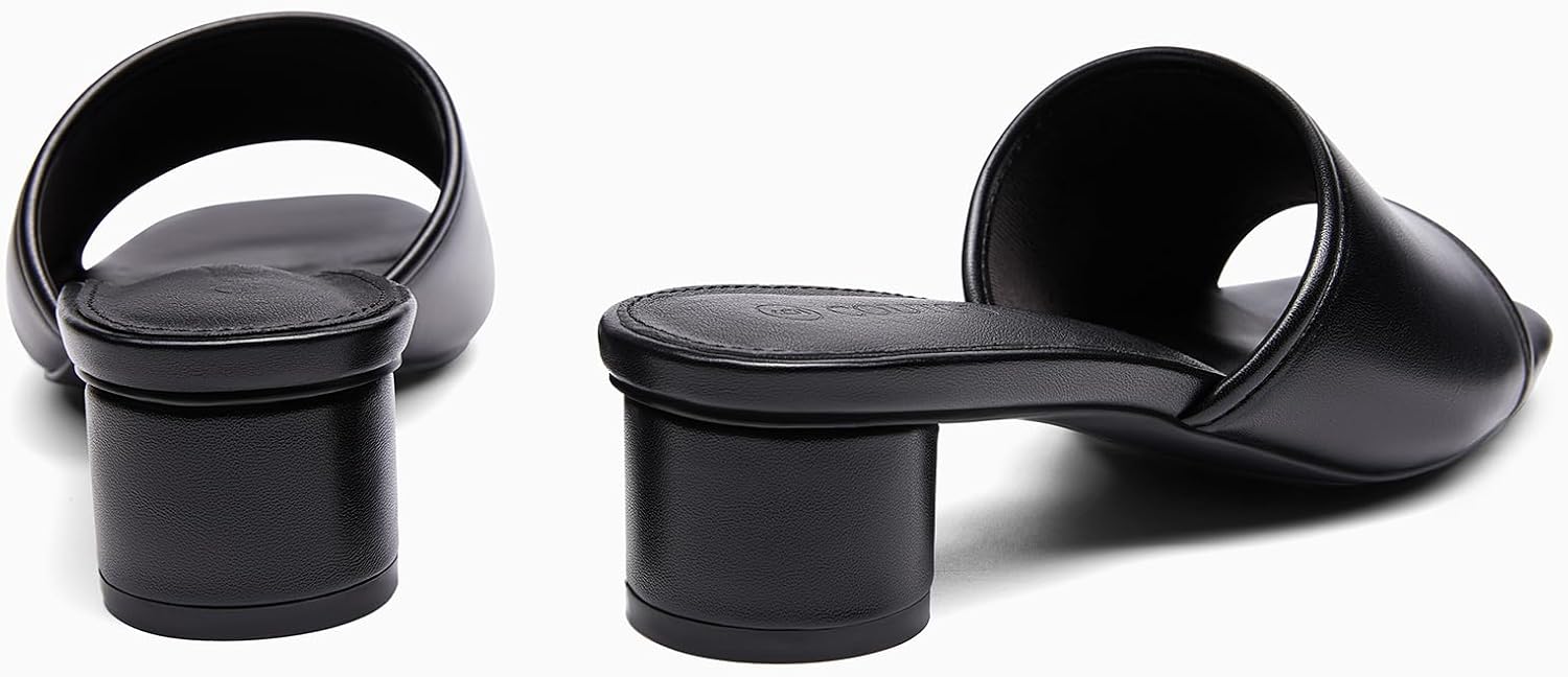 Coutgo Women's Square Open Toe Chunky Heel Slide Sandals - Image 5