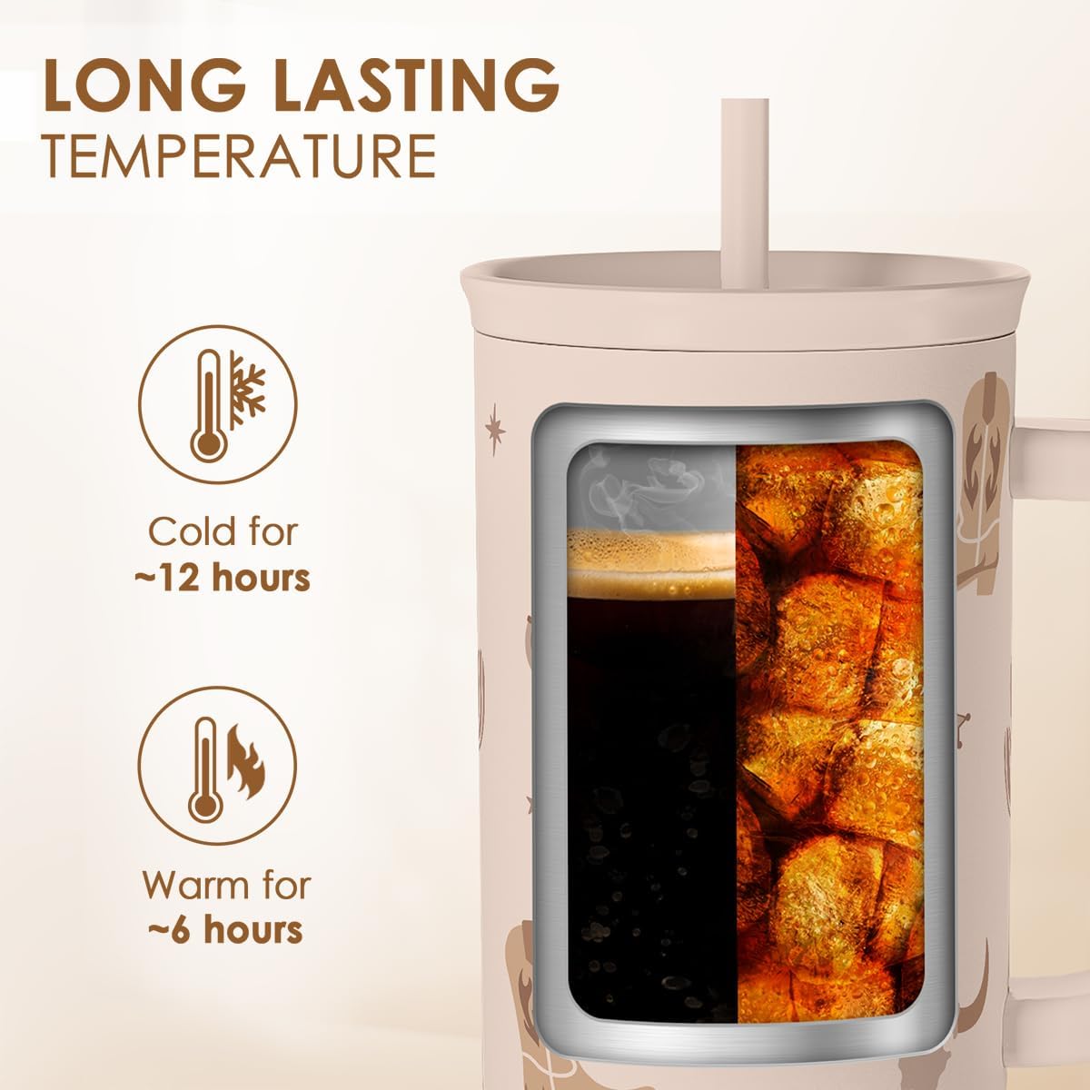 SANDJEST Cowgirl Tumbler 40oz for Women Girls – Stainless Steel Travel Coffee Mug Cup with Handle and Straw, Gift for Birthday Christmas - Image 4