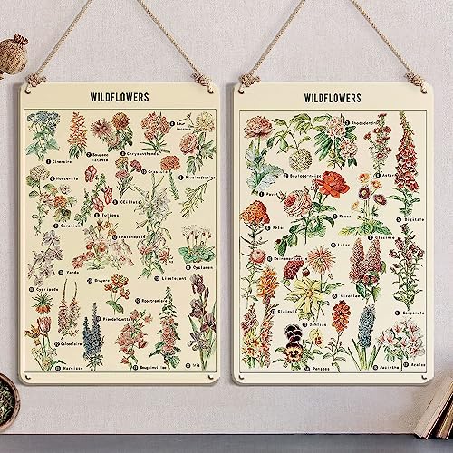 Vintage Botanical Prints Room Decor Aesthetic Floral Wall Decor Wildflowers Poster Metal Tin Sign, Botanical Wall Art Flower Wall Art Boho Decor Plant