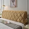 Headboard Cover, Thick Solid Color Bed Headboard Slipcover Protector with Pockets, Dustproof Cover for Single/Double/King Headboard Color : Camel, Size : 220cm