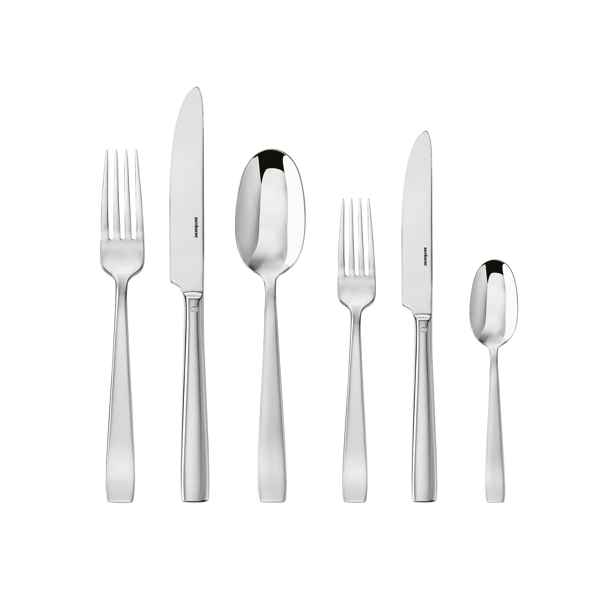 Sambonet Flat 62512-83 Set di Posate da Tavola Monoblocco in Acciaio Inox 18/10, per 6 persone, 36 pezzi: 6 forchette, 6 coltelli, 6 cucchiai, 6 forchette frutta, 6 coltelli frutta, 6 cucchiaini tè