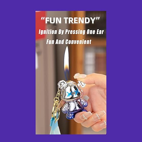 Miniatura 5 de DAXXIN Lindo encendedor de dibujos animados, compacto y portátil, con llavero, encendedor de llama abierta, regalos para hombres y mujeres (sin gas)