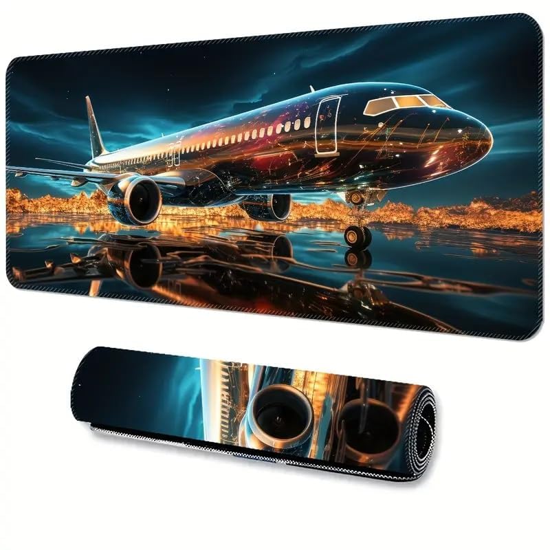 Large Keyboard Mat Desk Pad for Gaming and Office, Waterproof Extended Mouse Pad with Stitched Edge, Anti-Slip Rubber Base, Black Professional Laptop and Computer Table Work Setup (Airoplane)
