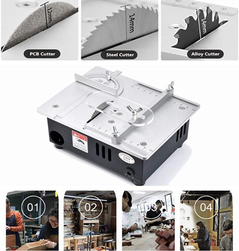 TOPCHANCES Mini Hobby Table Saw, Upgrade Table Saws Woodworking Desktop DIY Acrylic PCB Desktop Crafts Cutting Machine with Power Supply 63mm HSS Circular Saw Blade
