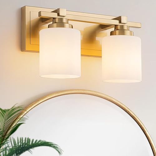 Miniatura 55 de 1 Lámpara Moderna para Baño sobre Espejo, Luces de Tocador Cromadas para Apliques de Pared de Baño con Pantallas de Vidrio Blanco Lechoso, Casquillo