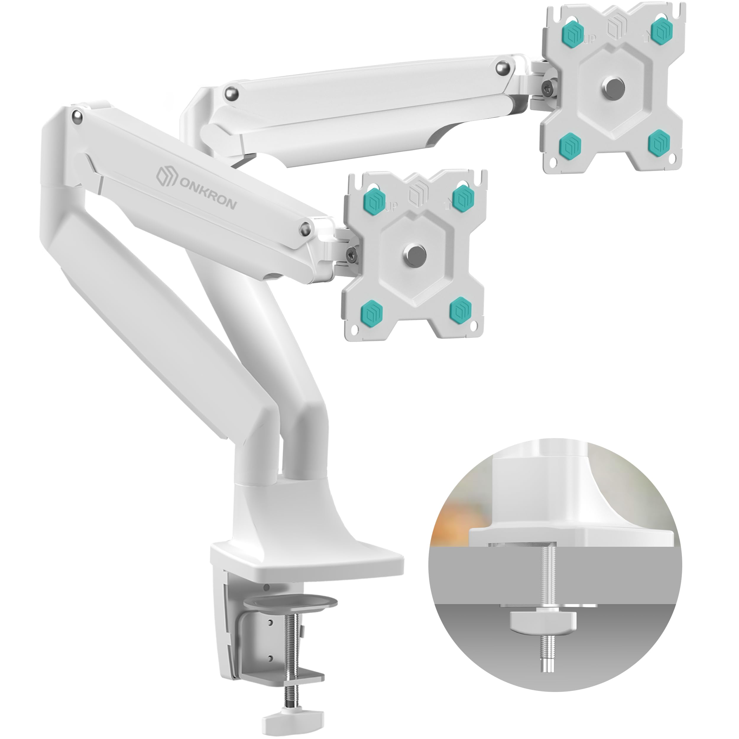 stand monitor doppio suorfacente fino a 18kg con regolazione inclinazione e rotazione in bianco