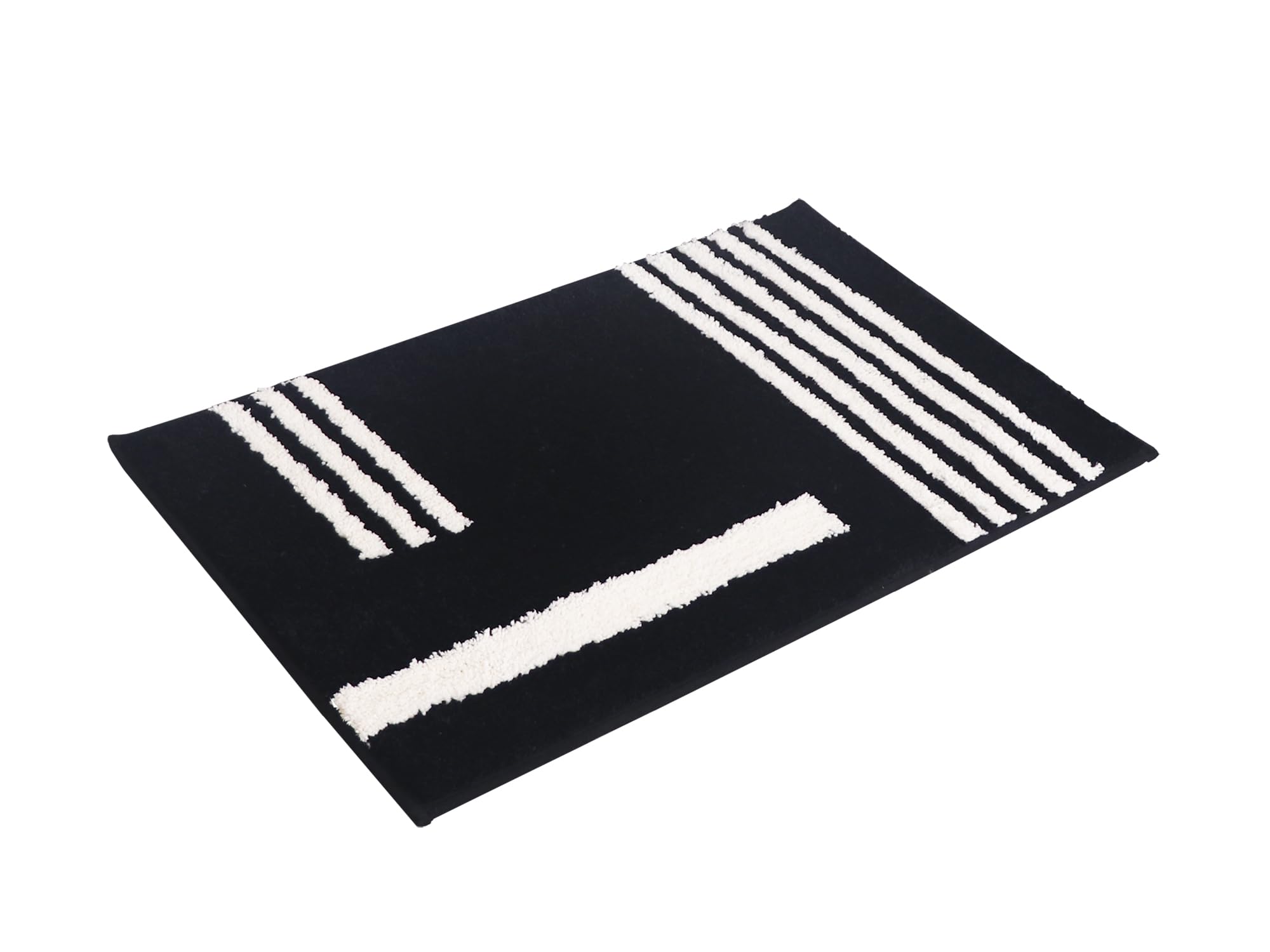 LABEND HOME Bath Mat 50x80cm (20"x31.5") - Plush Microfiber Non-Slip Bathroom Mat, Highly Absorbent & Machine Washable - Black Cream Stripe