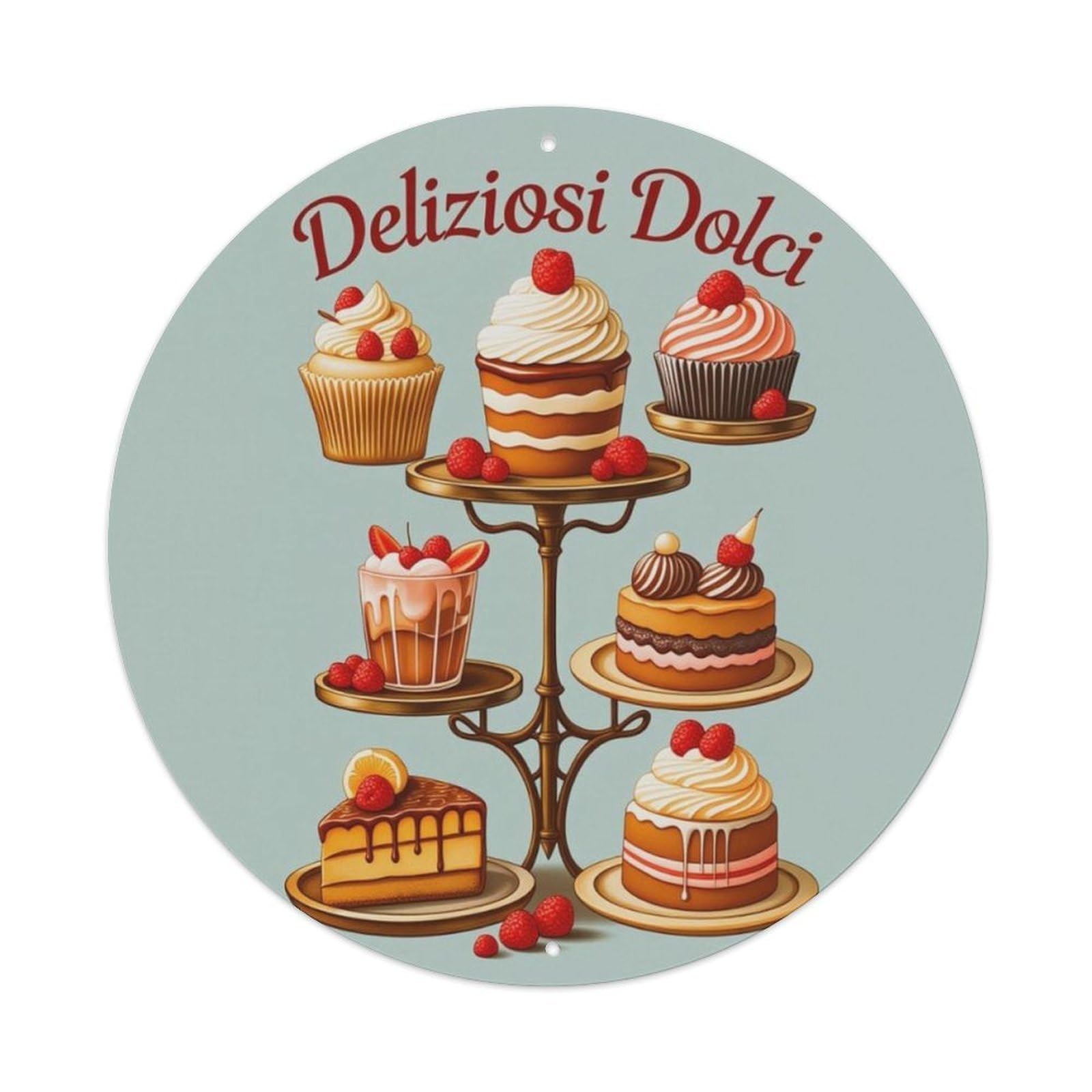Delicious Italian Desserts Round Tin Sign Vintage Aluminium Metal Sign, Retro Wall Decor for Home, Bar, Garage & Farmhouse 20x20cm