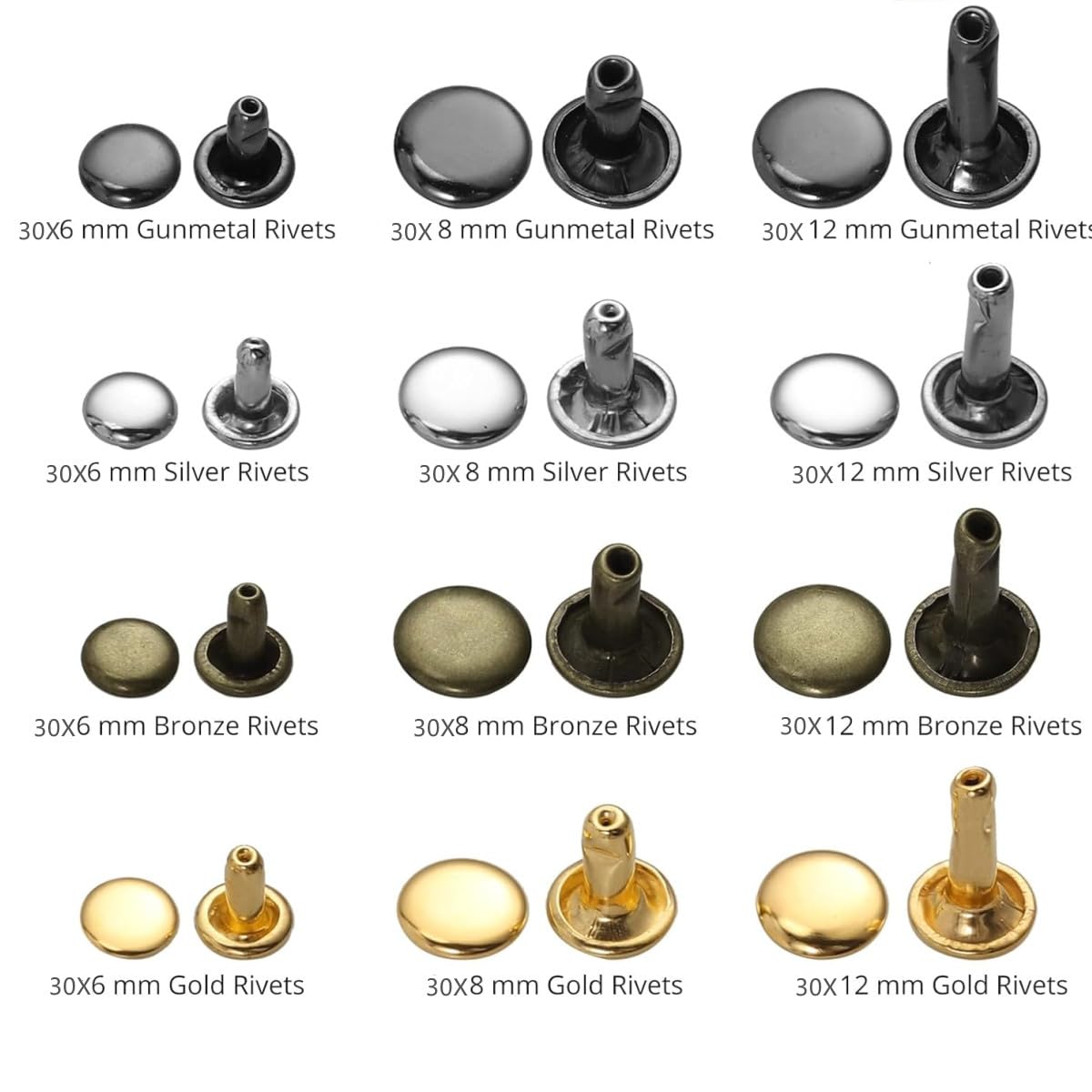 Kit Da 100 Rivetti In Ottone Per Pelle 10 Mm Con Attrezzi – Doppio Cappuccio, Per Riparazioni Borse, Cinture E Decorazioni Fai-da-te