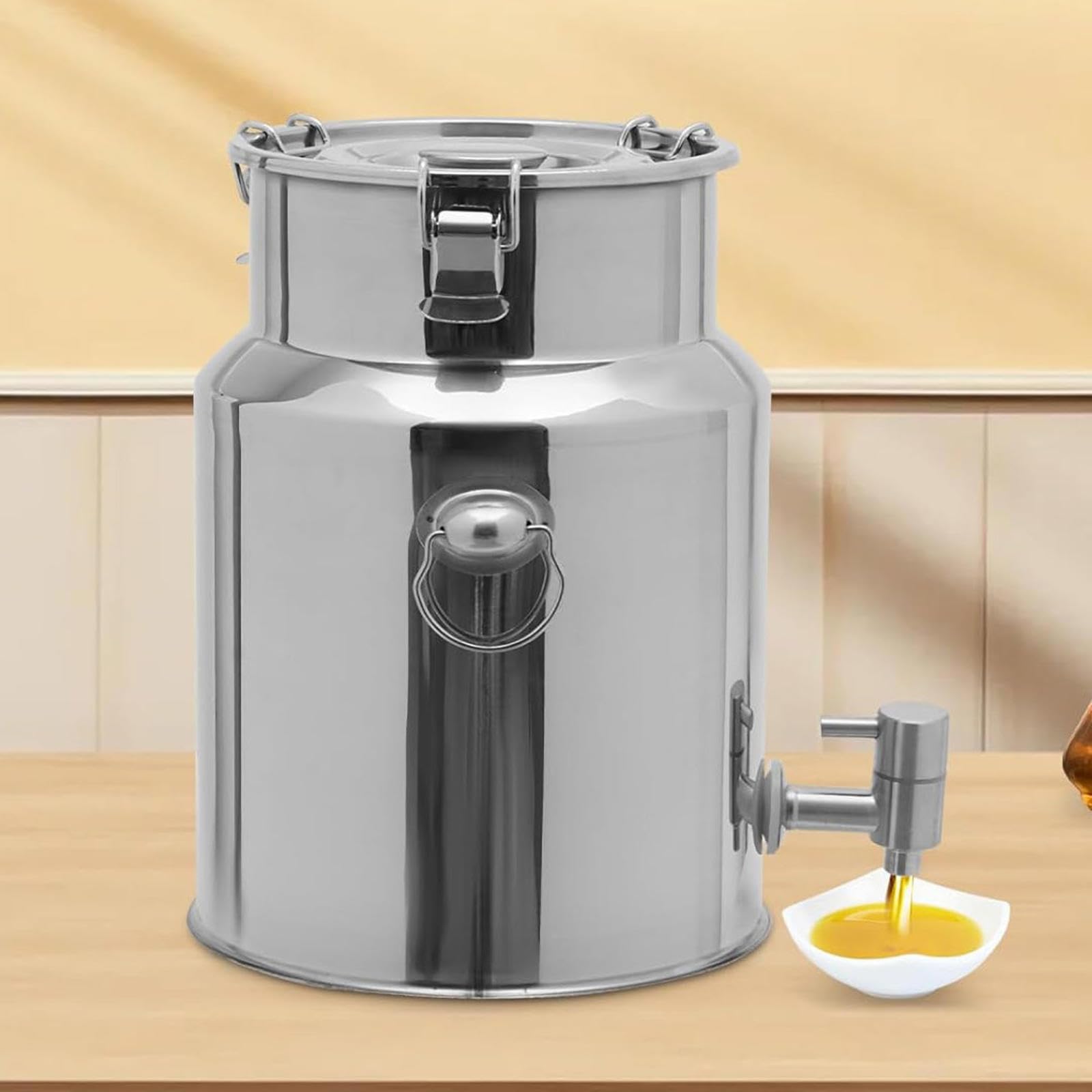 Jarra de agua de acero inoxidable con tapa y grifo para almacenamiento de líquidos en el hogar y la granja
