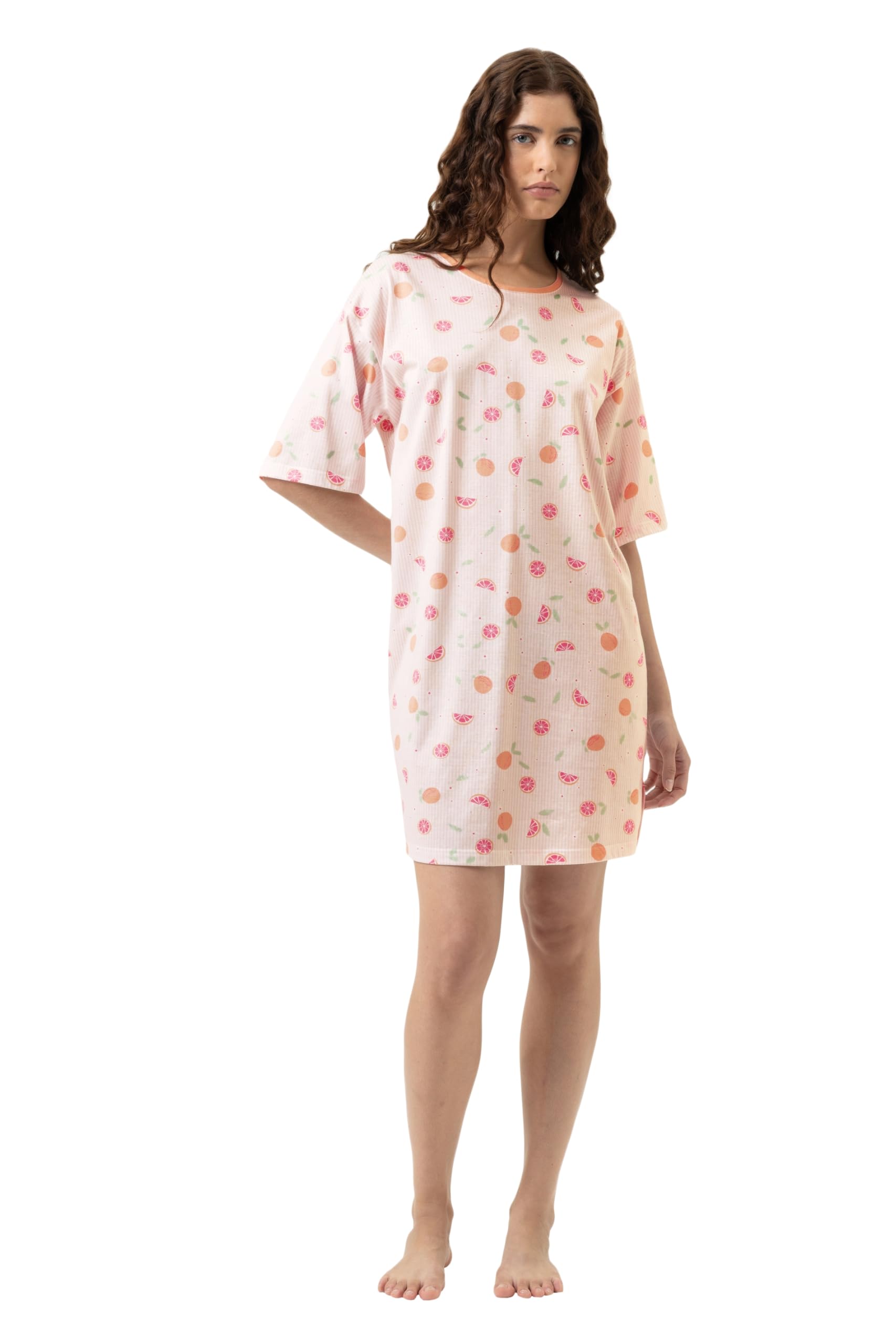 Mey Damen Bigshirt Kurzarm: Locker fallende, Bequeme Passform, Single-Jersey-Qualität, Allover-Print, Hautfreundlich und atmungsaktiv, Natürliches Tragegefühl, Serie Grapefruit Bliss