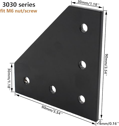 Miniatura 2 de Surface - 4 placas de articulación, oxidación anódica negra en forma de L, placa de soporte de esquina de 5 agujeros para marco de impresora 3D de