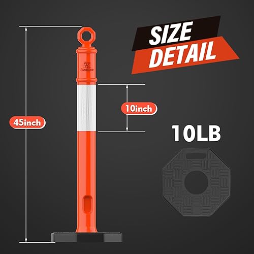 Miniatura 7 de RoadHero Paquete de 3 postes de delineador de 45 pulgadas con base, postes de delineador de tráfico naranja con collares reflectantes para