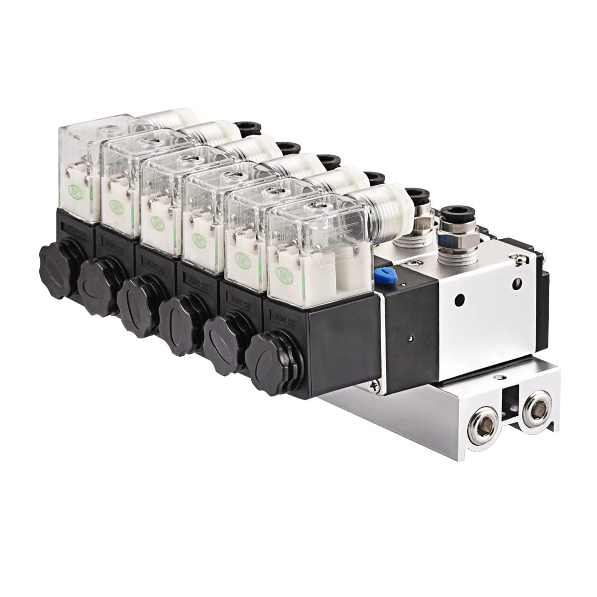 Heschen Válvula solenoide neumática eléctrica de 6, 3V210-08, DC24V, PT1/4, 3/2 vías, conjunto de accesorios rápidos de silenciador base colector