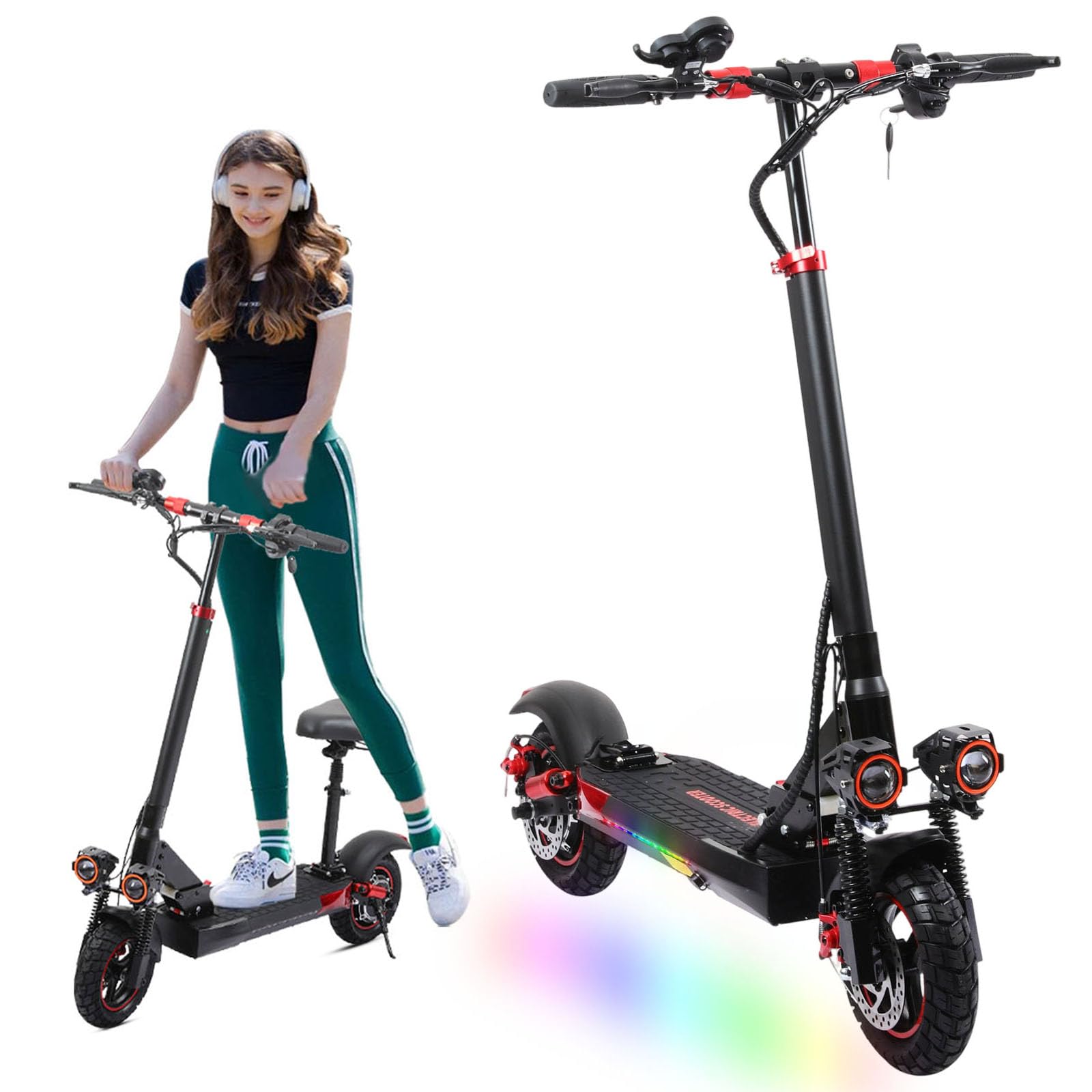 Adult Off-Road Electric Scooter with Seat - 800W Motor Fast Electric Scooters 25 MPH 28 Mile Long Range