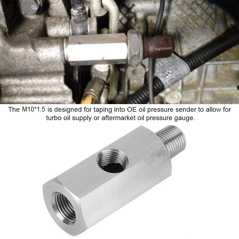 Adattatore sensore pressione olio, acciaio inossidabile M10 Sensore pressione olio adattatore T a NPT Turbo Fornitura (argento)