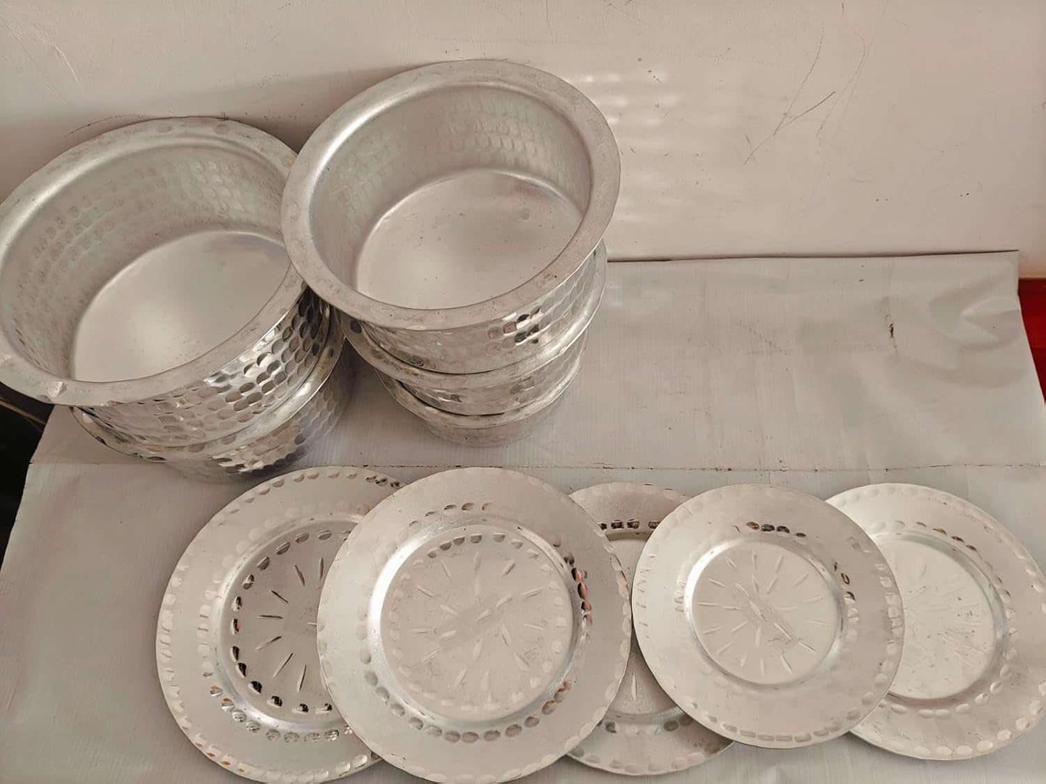 RK_Enterprises Aluminium Hammered Tope Set with Lid | Patila Set of 5 (900 ML, 1.2L, 1.5L, 1.8L & 2.3L) |Food-Grade Aluminium Kitchen Utensils for Traditional Indian Cooking | Utensils Set for Kitchen