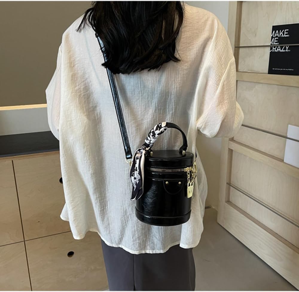 Mini Bucket Crossbody Bags for Women Vegan Leather Small Round Shoulder Round Handle Handbag Purses - Image 5