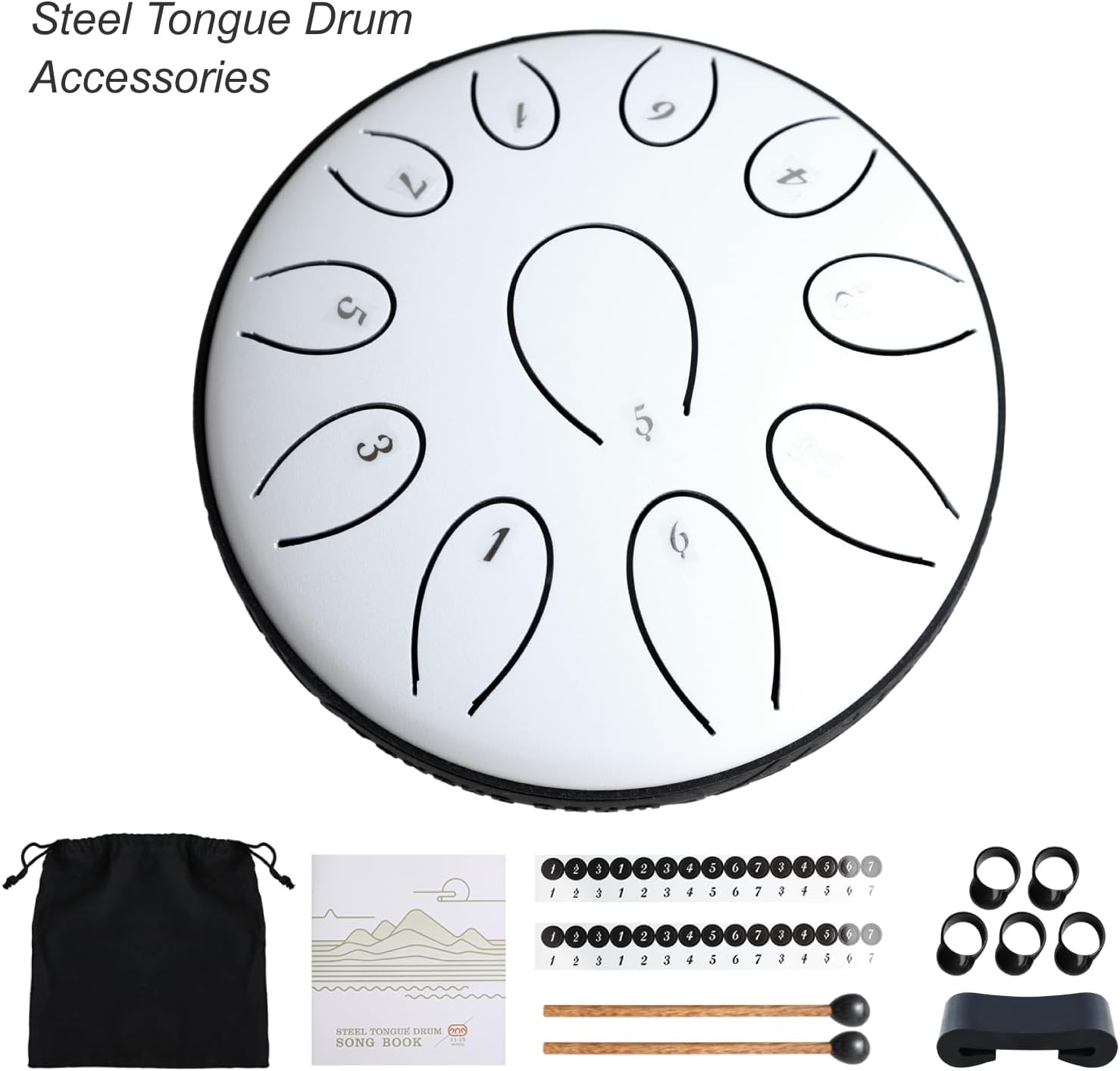 Steel Tongue Drum 6 Inch 11 Notes D Major – Rain Drum Style Calming Sound Healing Instrument for Meditation, Relaxation & Yoga – Easy for Beginners with Full Accessories Gift Set(Snow White)