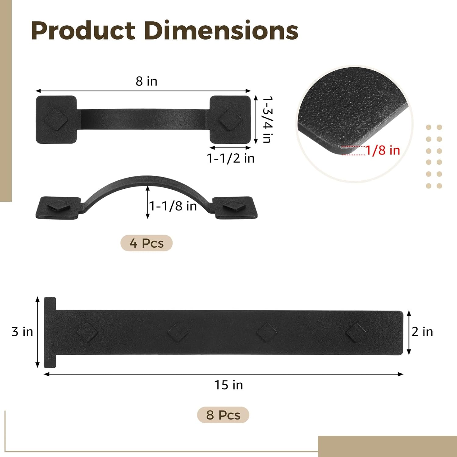 Adsorbent Garage Door Hardware Set, 8 Hinges & 4 Handles, Decorative Hardware Accents for Metal Garage Doors, Matte Black Industrial Look, Easy Installation