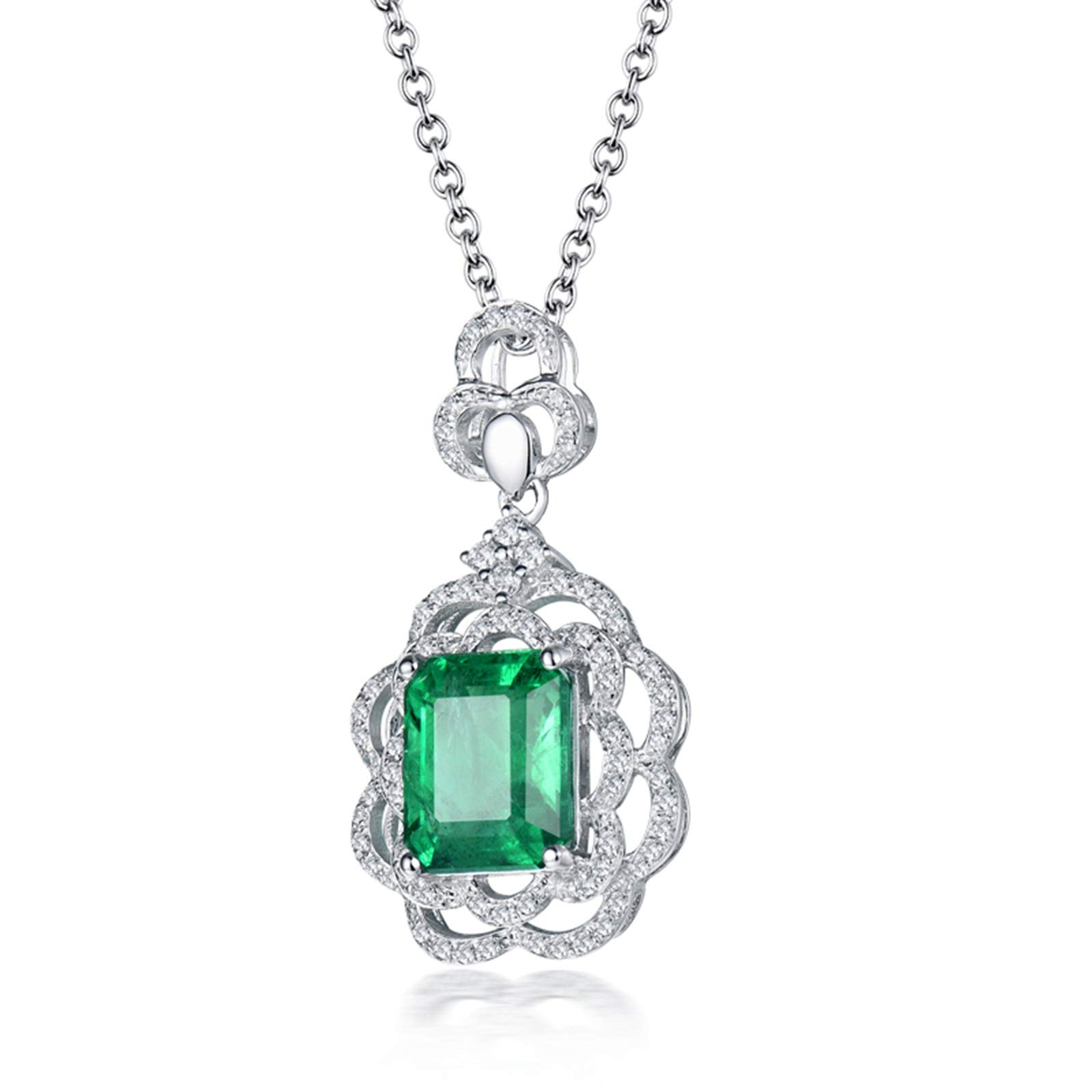 Delicado Collar para Mujer, Flor con Esmeralda creada por Muchacho de 2,5 Quilates, Oro de 18 Quilates/Plata de Ley 925, Collares con Colgante para niñas, Regalo para el día de la Madre/día de San