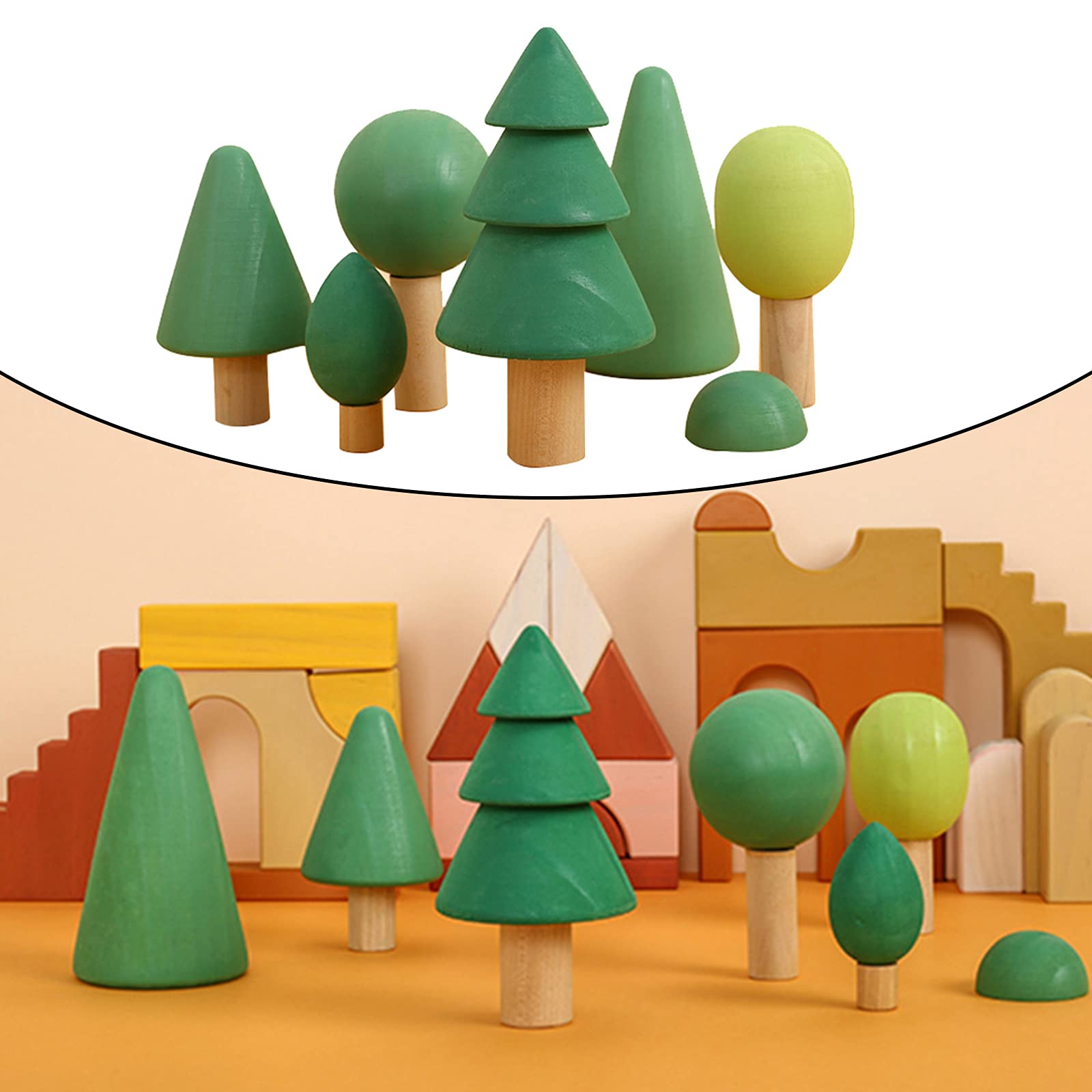 7 Piezas Bloques de Madera Apilables Juguetes Educativos Juego de Aprendizaje para Niños Forma de Material Infantil Función Decorativa Adecuado, Verde