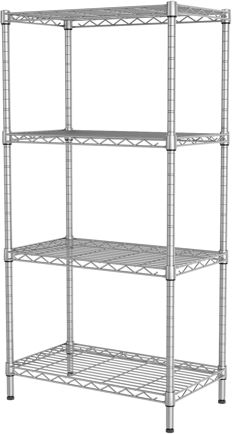 SINGAYE 4 Shelf Wire Shelving Unit Adjustable Storage Shelving Shelves for Laundry Bathroom Kitchen Office Pantry room,21.26”W x 11.41”D x 43.38”H (Silver) 21.26”W x 11.41”D x 43.38”H Silver