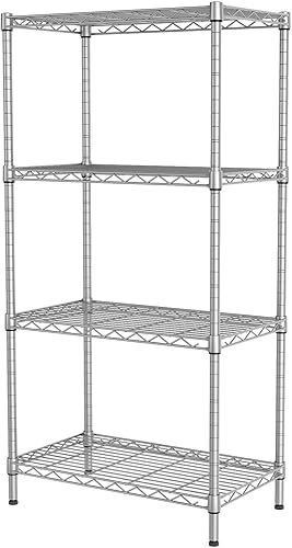 SINGAYE Estantería de alambre de 4 estantes ajustables para lavandería, baño, cocina, oficina, despensa, 21.26 pulgadas de ancho x 11.41 pulgadas de