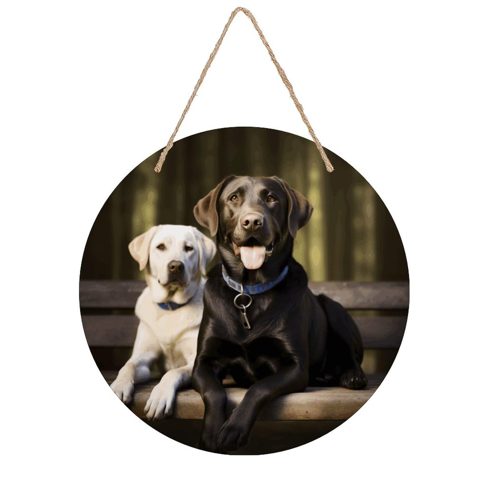 FekiLoot Labrador Wall Art Decor Round Wood Hanging Sign Decoration Wooden Circle Door Sign Round Hanging Decorative Wood Plaque Door Hanger for Home Outdoor Indoor Decoration