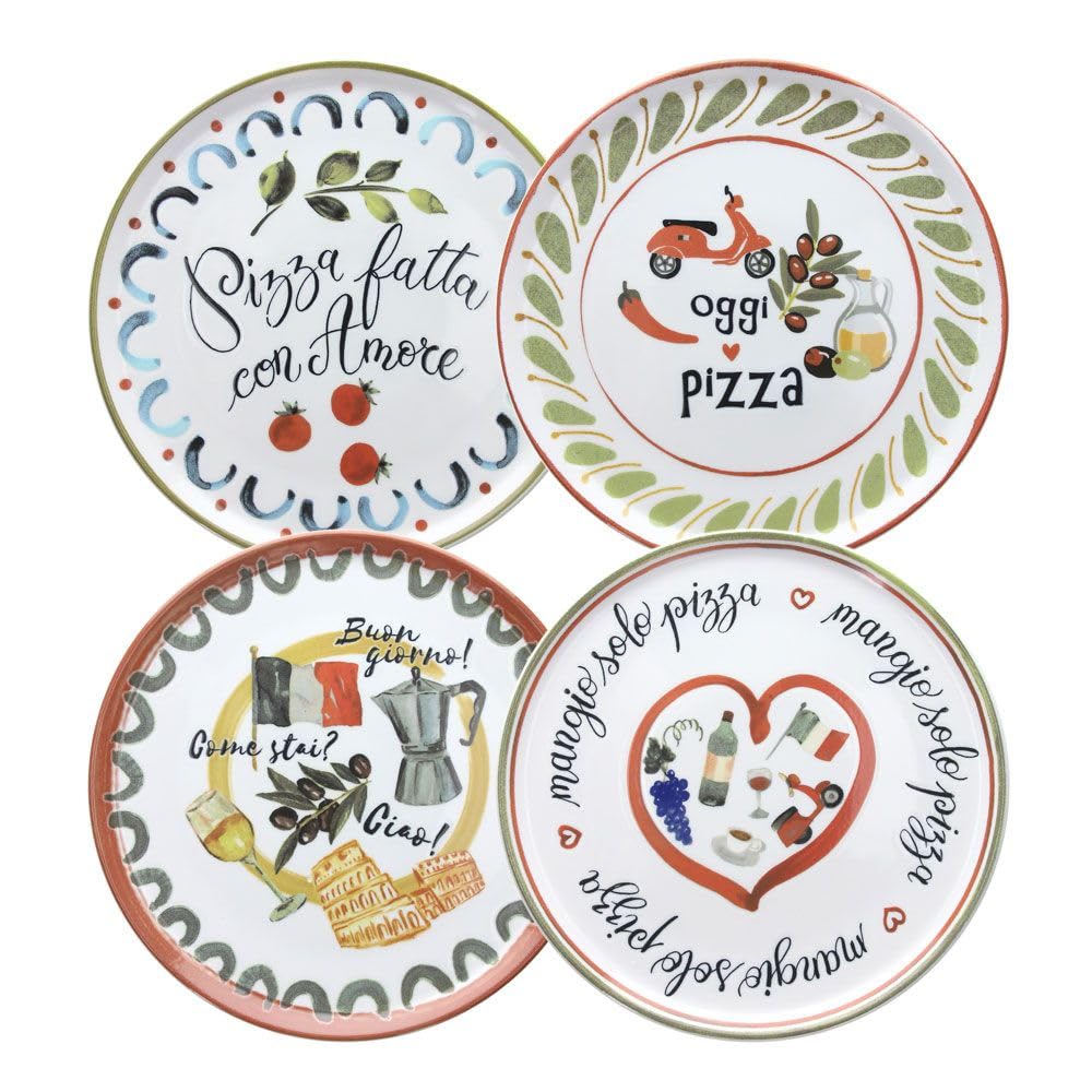 Tognana SET 4 PIATTI PIZZA IN PORCELLANA CM33 DECORO ASSORTITO LINEA CINZIA