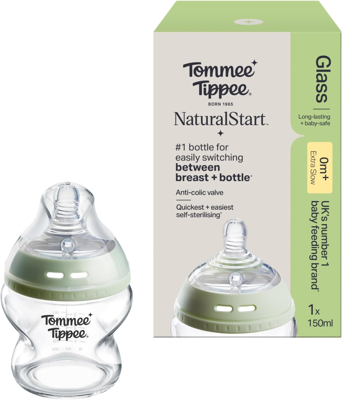 Closer to Nature Glass Feeding Bottle, 150ml x 1 -Clear