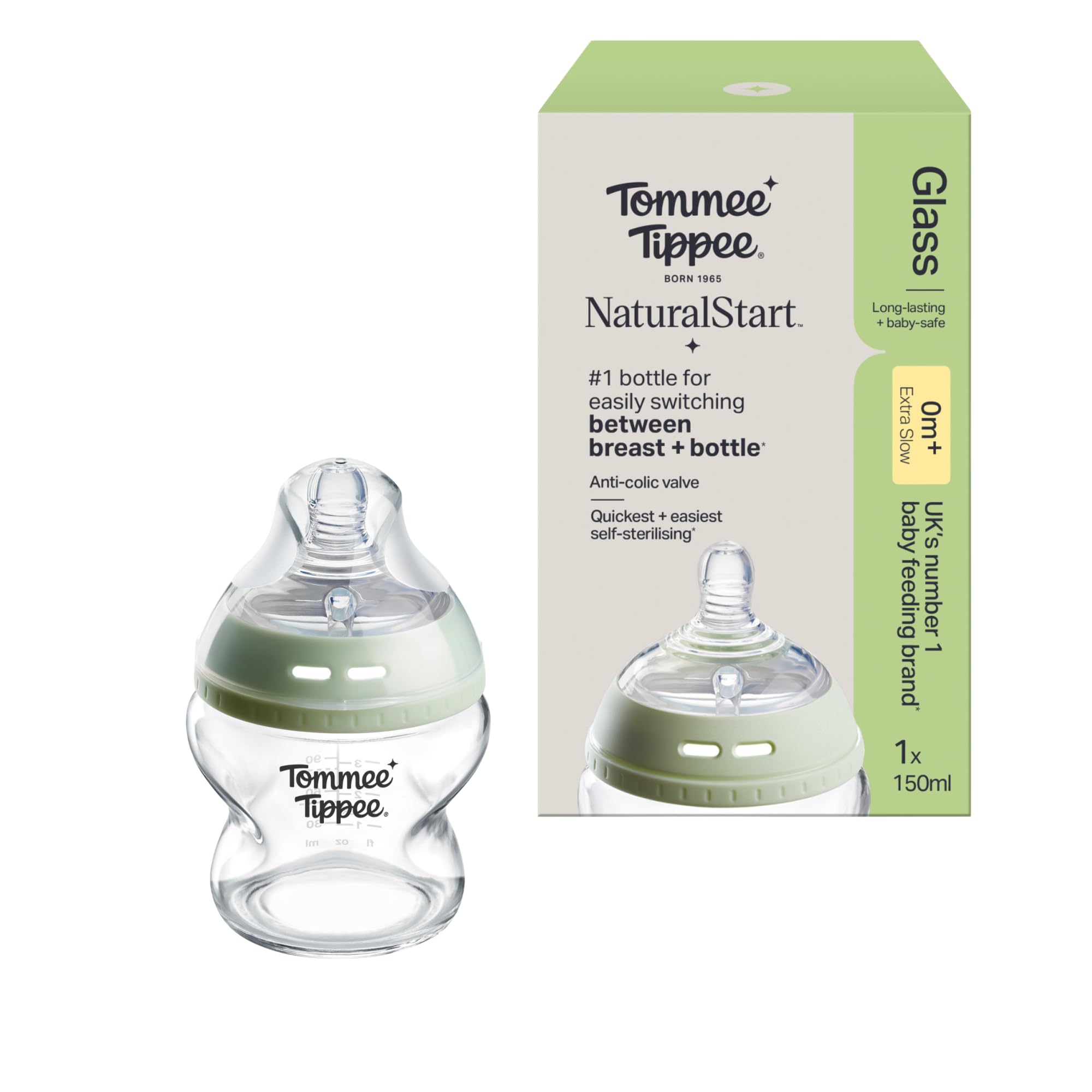 Tommee Tippee Closer to Nature Baby Bottle Glass Anti-Colic 150ml