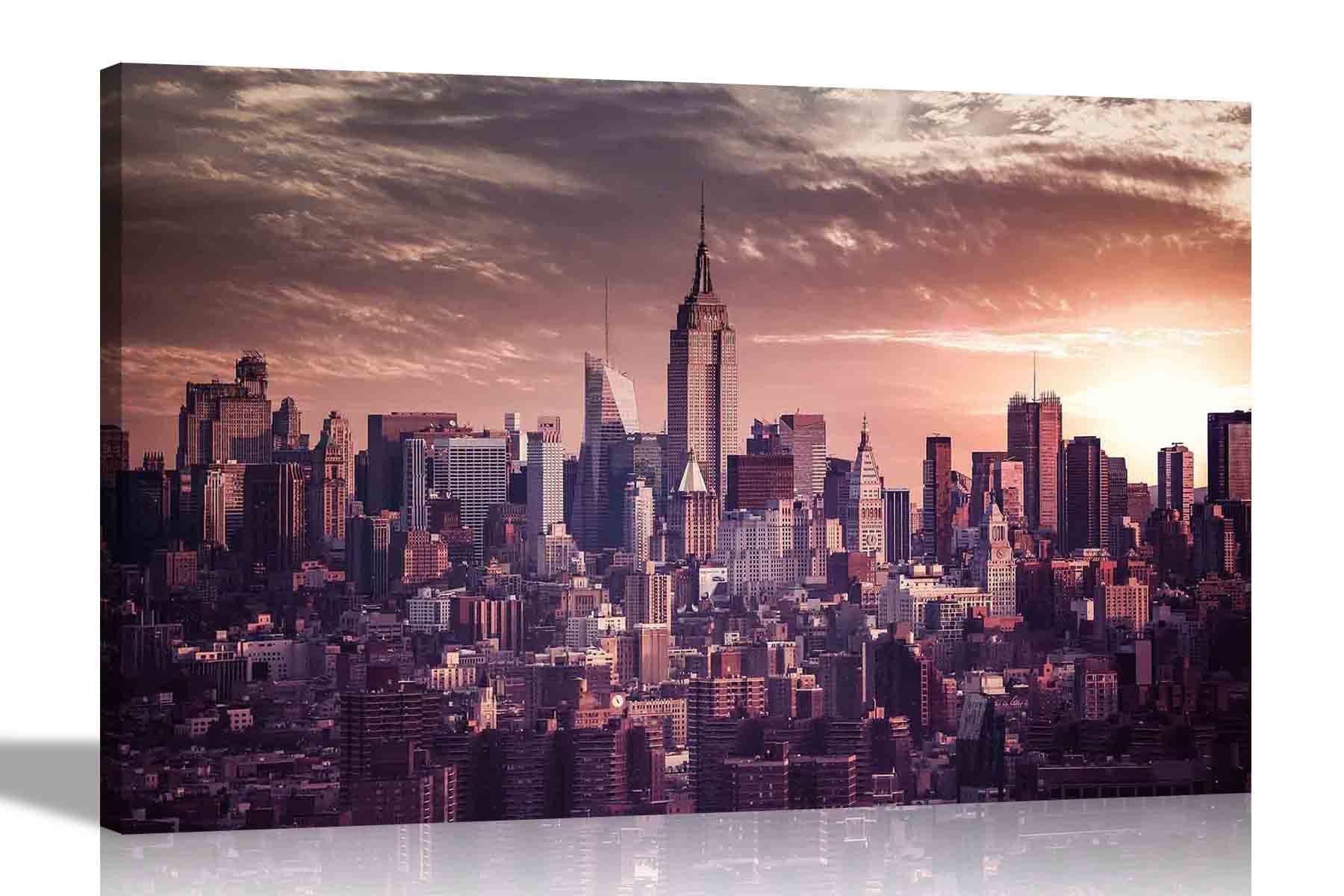 Artley Prints Multicoloured Skyscrapers In New York City Canvas Prints Framed Wall Art Decor Artwork Home Office Living Room Pictures Cityscape Hanging Photos Extra Large 101 X 76Cm (40 X 30 Inches)