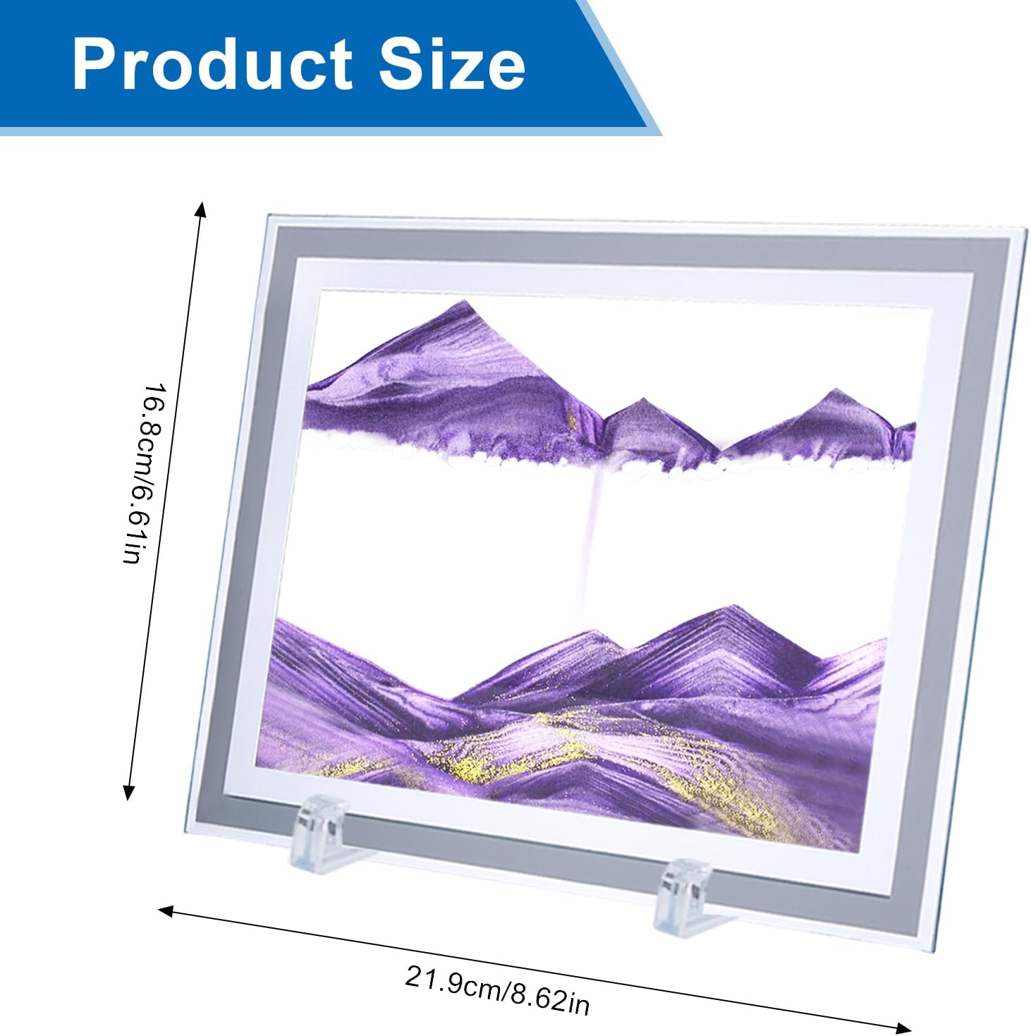 AzureLeap 3D Dynamic Sand Art Liquid Motion, Moving Sand Art Picture Square Glass 3D Deep Sea Sandscape in Motion Display Flowing Sand Frame Relaxing Desktop Home Office Work Decor (7inch-Purple)