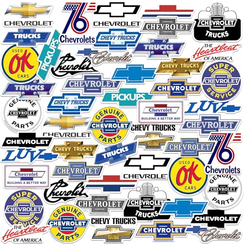 Chevrolet Branding 50ct Vinyl Large Deluxe Stickers Variety Pack - Laptop, Water Bottle, Scrapbooking, Tablet, Skateboard, Indoor/Outdoor
