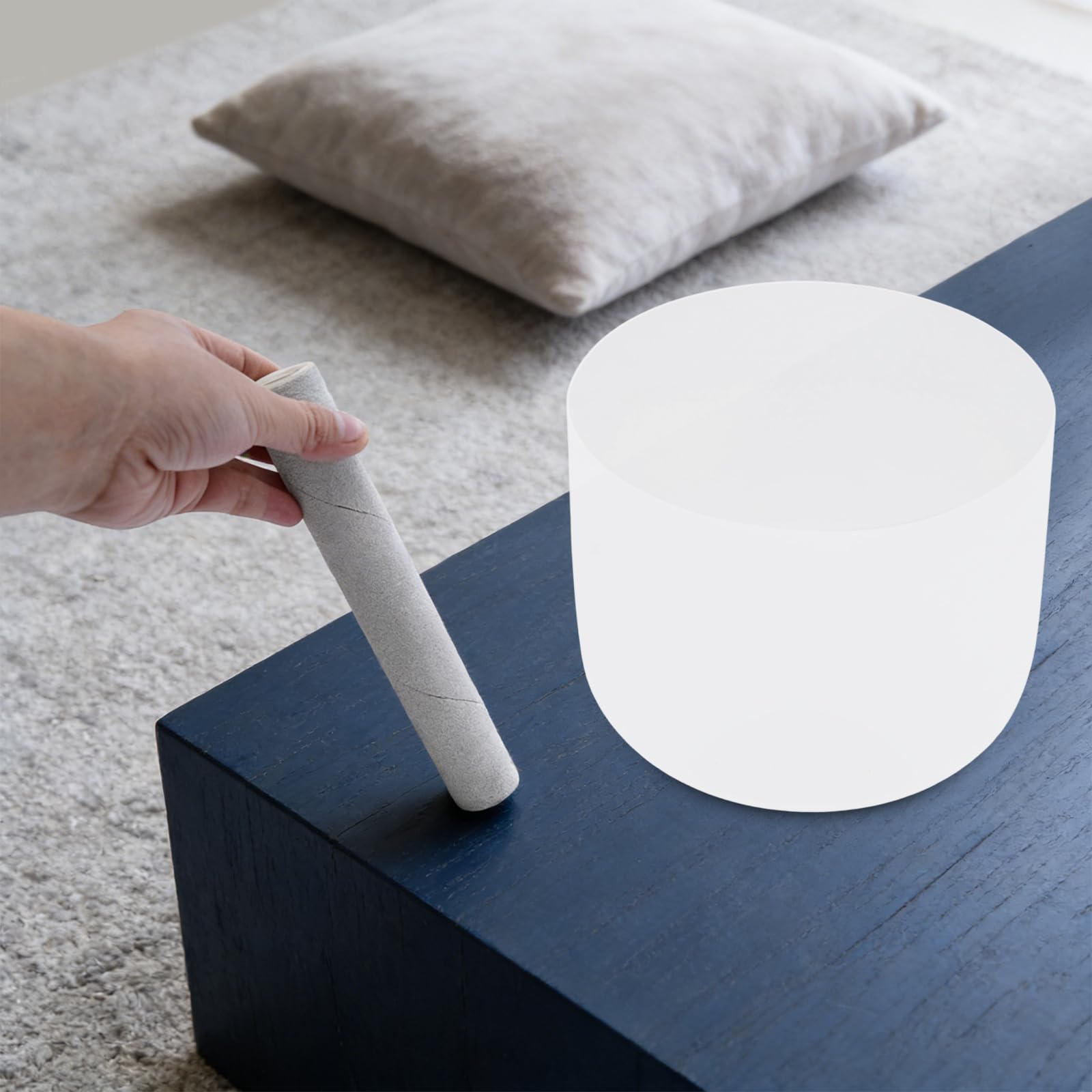 Campana tibetana in cristallo, 8 pollici, 432-440 Hz, per la meditazione, per la terapia del suono e lo yoga, con bacchetta e anello, colore bianco