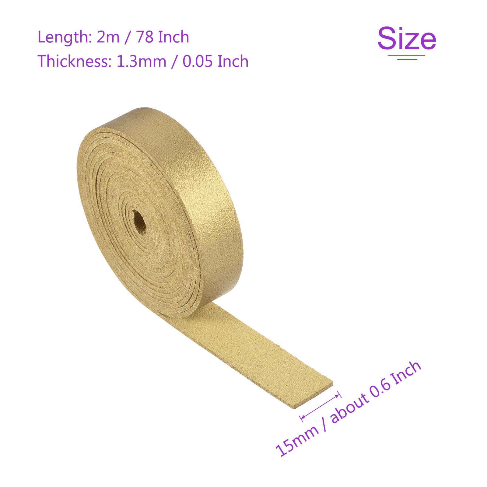 DMiotech Yellow Faux Leather Strap 0.6 Inch Wide 78 Inch Long Flat Leather Belt Strip 1.3mm Thick Single Sided Cord for Arts Craft DIY Traction Ropes - Image 3